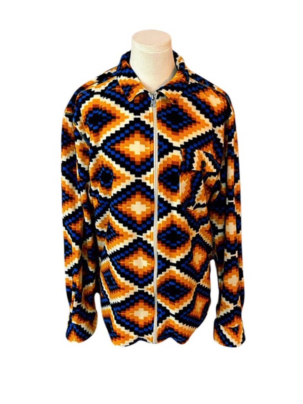 VTG 1946 Aztec geometric diamond pattern flannel zip-up shirt men’s size‎ L (H9)
